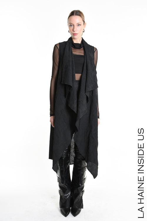 LH W5195 GILET Lungo in Nylon Jacquard & Tulle Stretch UNISEX D Nero