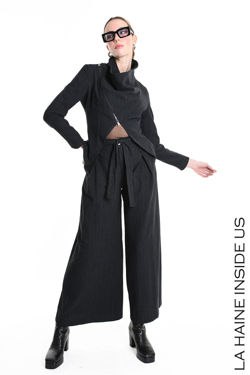 LH W5176 JACKET Asymmetric Flannel Pinstripe Black