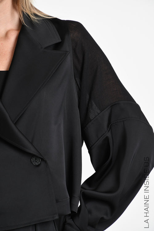 LH W5470 BLAZER Over Crop Satin & Gauze Viscose Wool Black