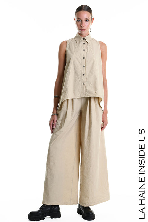 LH W5267 SHIRT Over Asymmetric Cotton Crumpled Dyed Sand