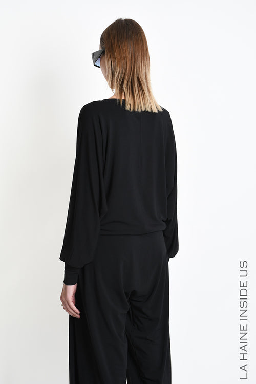 LH W5393 SWEATER Over-Cropped in Bamboo Jersey Black