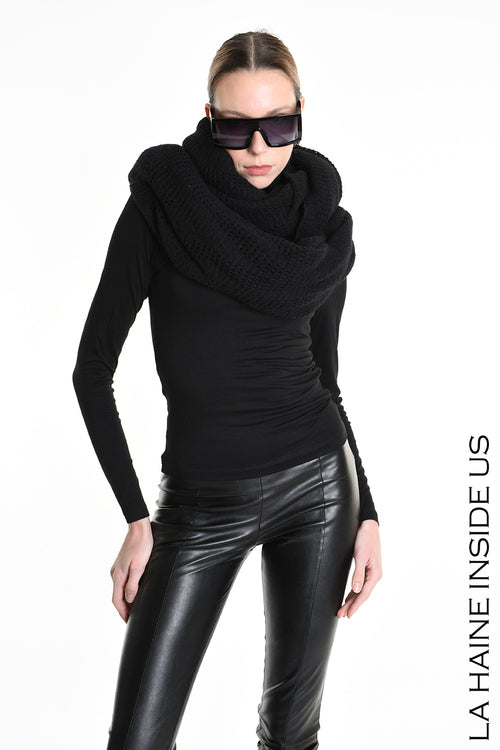 LH M1192 SCARF Over Blend Mohair Devore UNISEX D Black