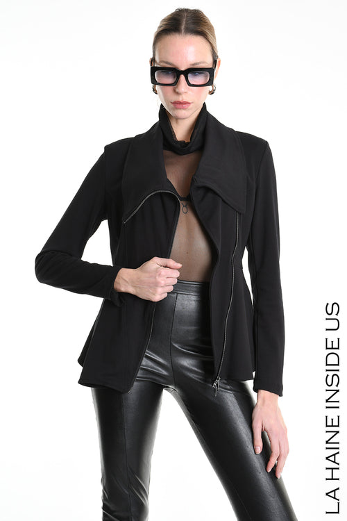 LH W5242 GIACCA Slim fit Asimmetrica in Punto Milano Nero