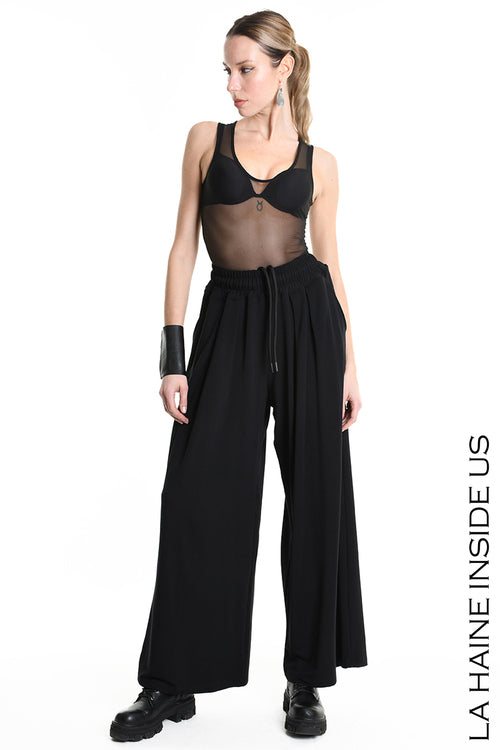 LH 4M W5250 PANTALONE Palazzo in Jersey Bamboo Nero