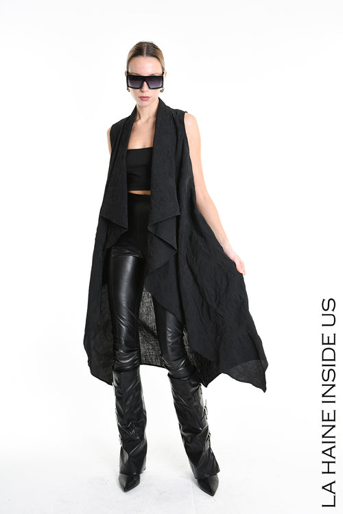 LH W5195 GILET Lungo in Nylon Jacquard & Tulle Stretch UNISEX D Nero