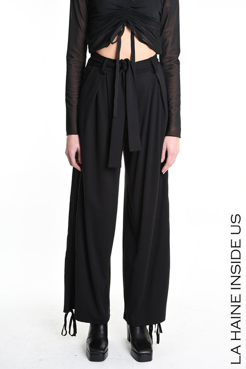 LH W5177 PANTALONE Palazzo in Punto Milano Nero