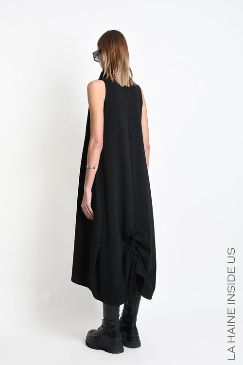 LH W5448 DRESS Sleeveless Oversized in Embossed Stretch Fleece Black