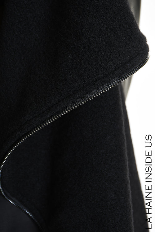 LH W5220 COAT Over Asymmetric Boiled Wool & Nappa Leather Black