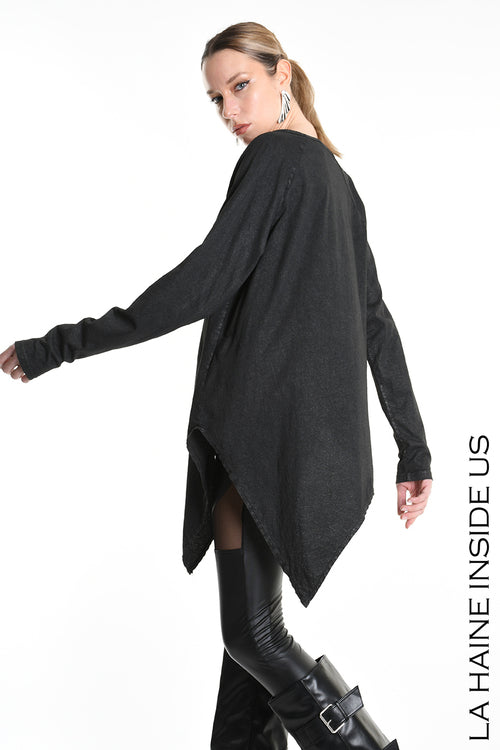 LH W5193 T-SHIRT Over Asymmetric Jersey Dyed Coated Black