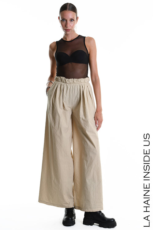 LH W5265 TROUSER Wide Cotton Crumpled Sand