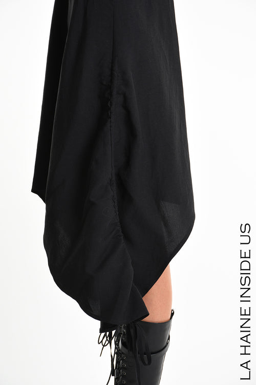 LH W5365 DRESS Asymmetric Fluid Viscose Linen Flamed Black