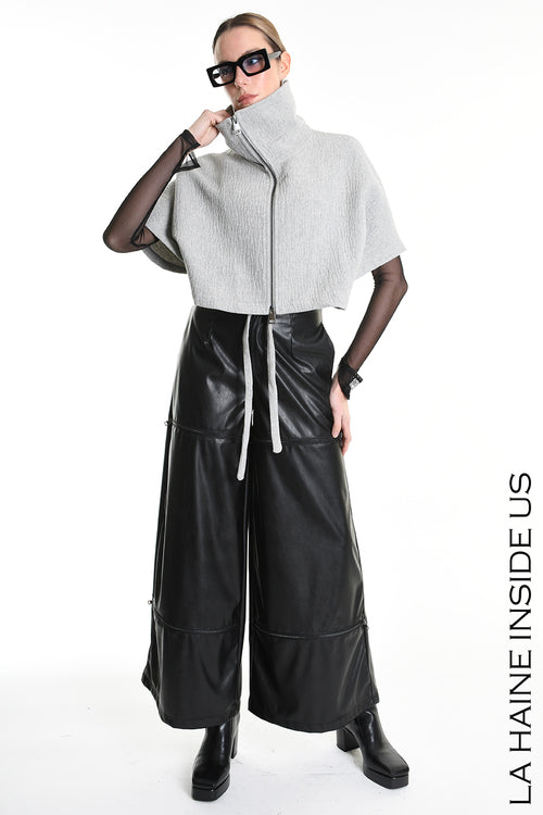 LH W5147 CAPE Asymmetric Cloth Embossed Wool Grey