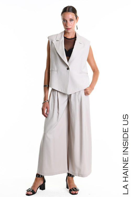 LH W5282 GILET Over Crop Fluid Viscose Beige