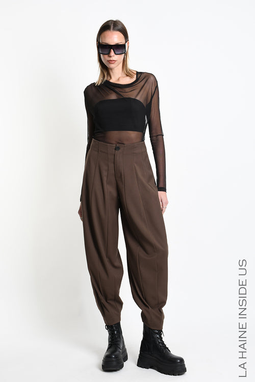 LH W5444 TROUSERS High-Waisted Balloon Line Brown