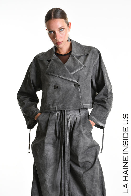 LH W5381 JACKET Over-crop Dyed Cotton in Gabardine Grey