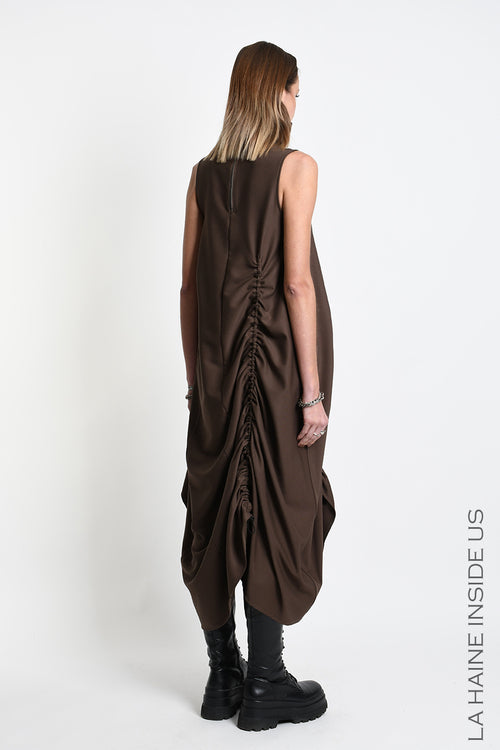 LH  W5442 DRESS Sleeveless Oversized in Flowing Viscose Blend Brown