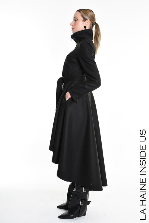 LH W5151 COAT Asymmetric Cloth Lined Black