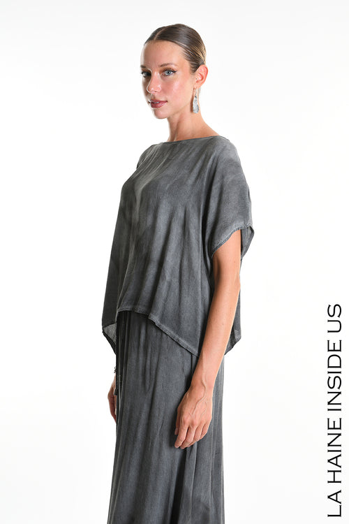 LH W5311 T-SHIRT Over Asymmetric Viscose Dyed Cold Grey