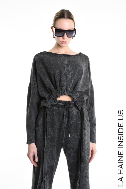 LH W5228 TROUSER Wide Fit Dyed Marmoryzed Fleece Black