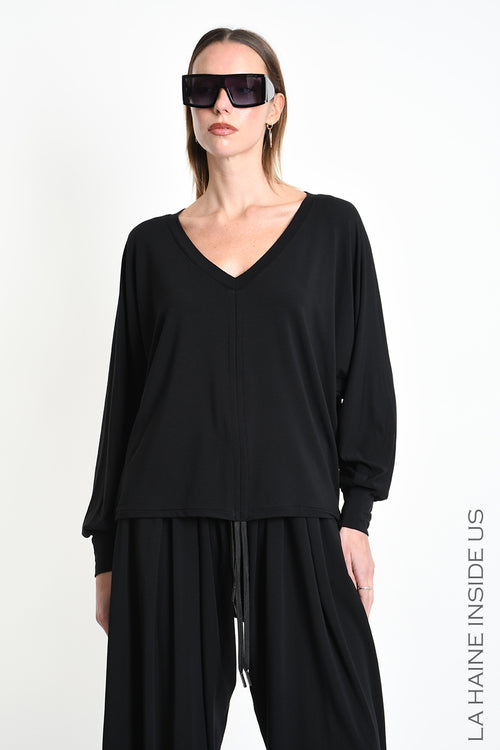 LH W5393 SWEATER Over-Cropped in Bamboo Jersey Black