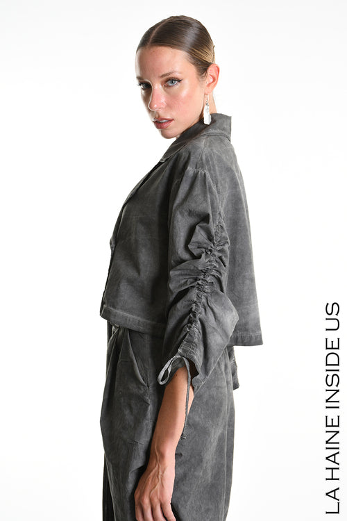 LH W5381 JACKET Over-crop Dyed Cotton in Gabardine Grey