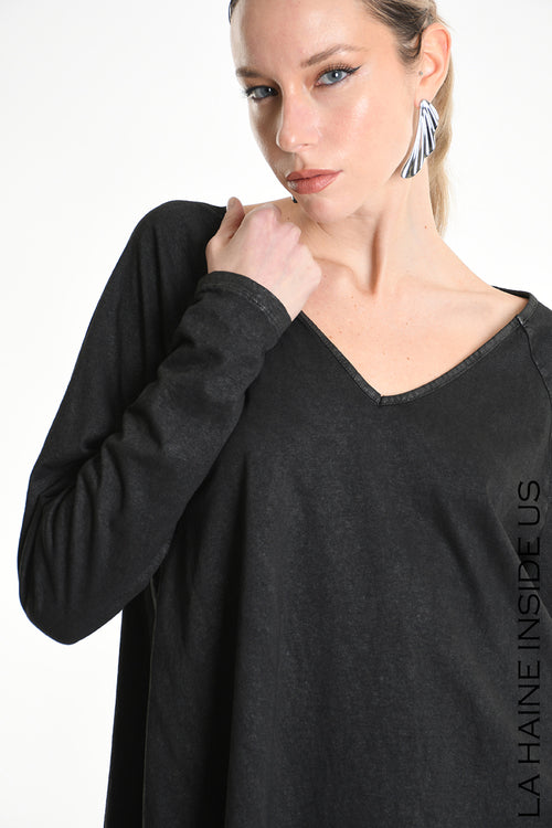 LH W5193 T-SHIRT Over Asymmetric Jersey Dyed Coated Black