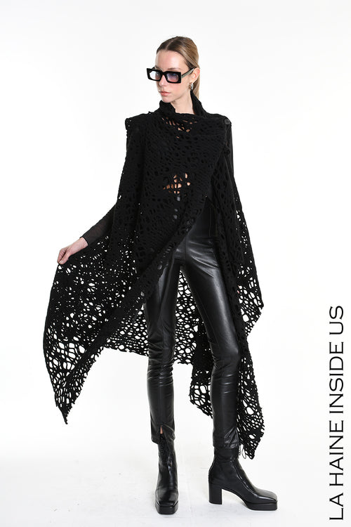 LH  W5200 GILET Over Asymmetric Blend Wool Perforated UNISEX D Black