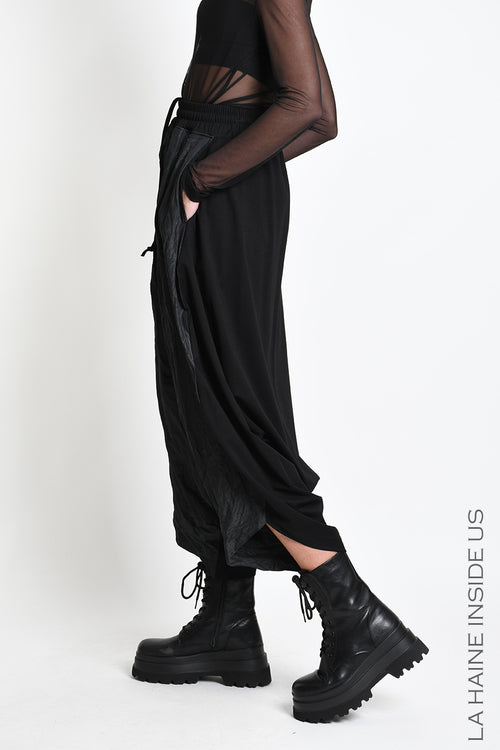 LH W5488 TROUSER Over Baggie Crumpled Nylon UNISEX D Black