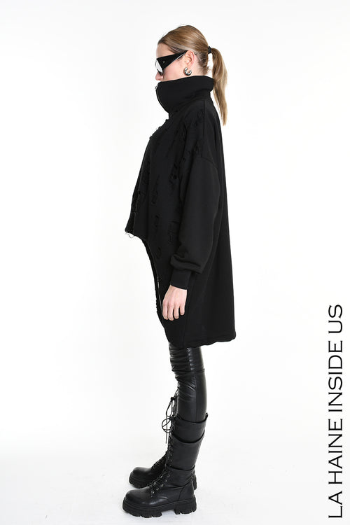 LH W5202 SWEATSHIRT Over Asymmetric Knitted Blend Wool Black