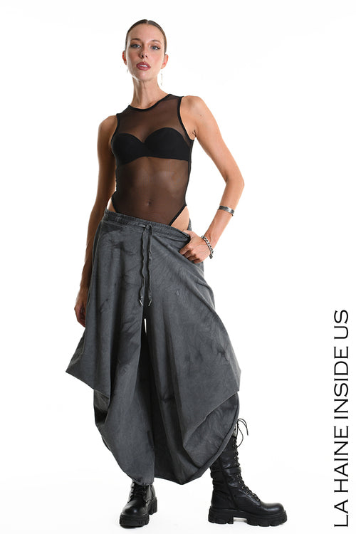 LH W5295 TROUSER Wide Sweatshirt Net & Dyed Cold Treatment Black