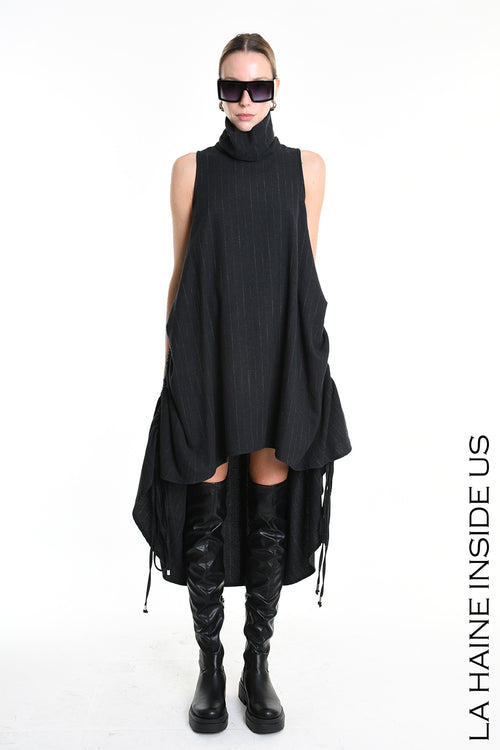 LH W5175 abito Over Asymmetric Flannel Pinstripe Black