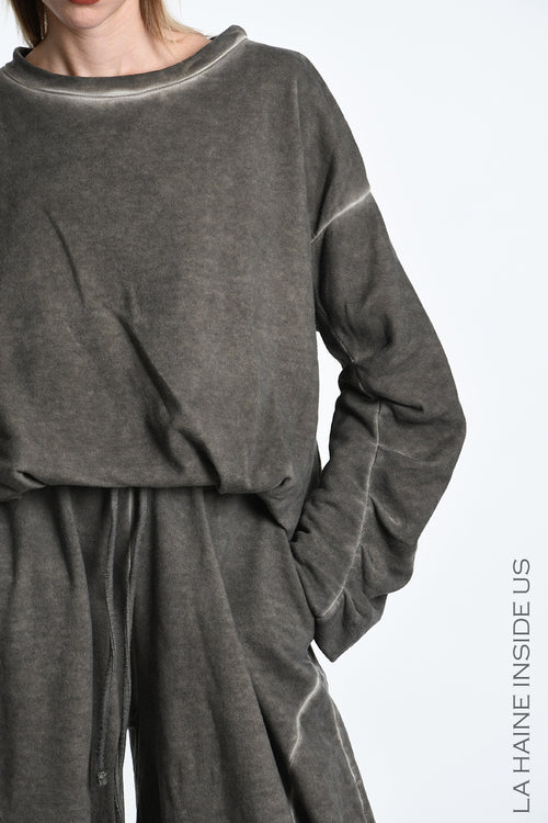 LH W5461 SWEATER Doubled Over Crop Fleece Dyed Cold Beige