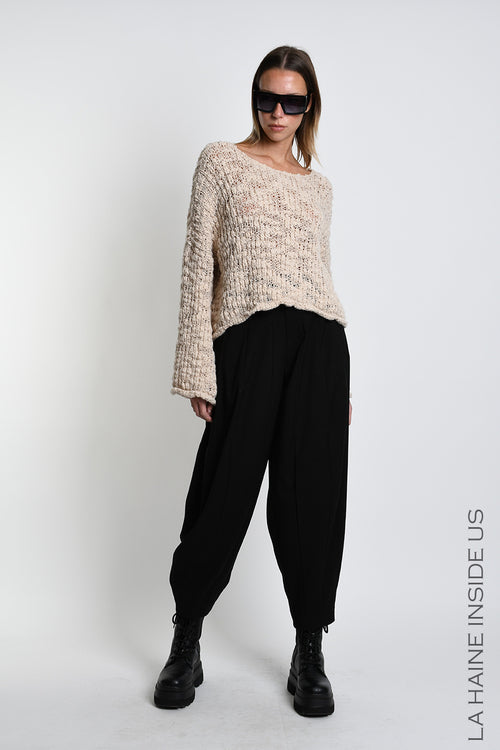 LH W5520 SWEATER Crop Blend Wool Braided Boucle Ecru