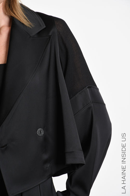 LH W5470 BLAZER Over Crop Satin & Gauze Viscose Wool Black