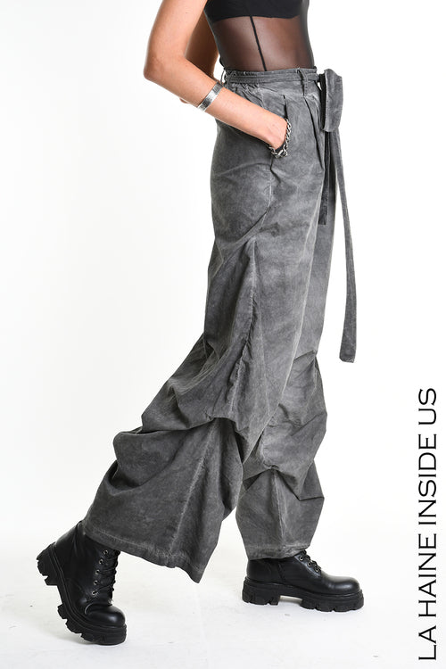 LH W5380 PANTALONE Palazzo Dyed Cotton in Gabardine Grey
