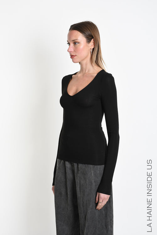 LH W5456 SWEATER Regular fit in Viscose Jersey Stretch Black