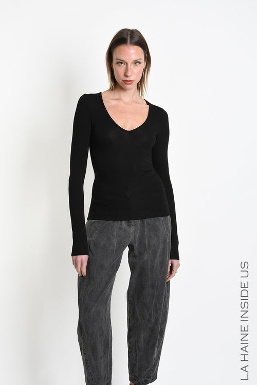 LH W5456 SWEATER Regular fit in Viscose Jersey Stretch Black