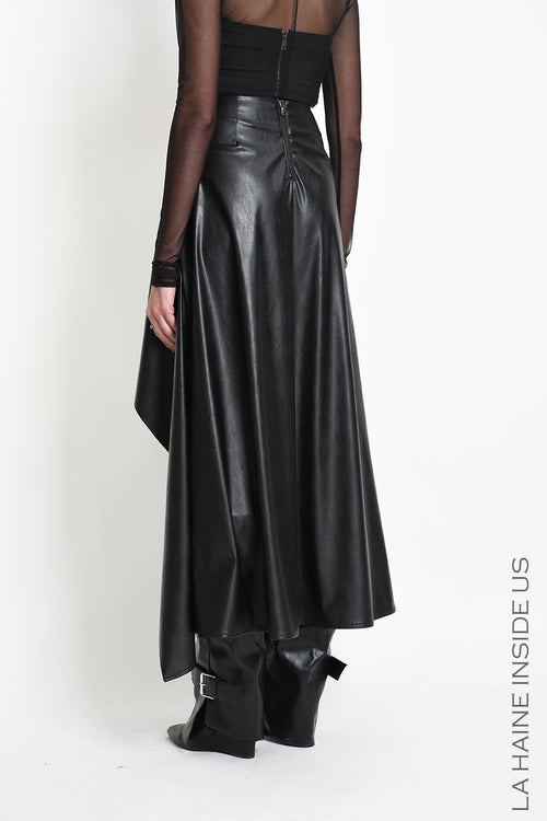 LH W5418 SKIRT Asymmetric with Volant Faux Leather Stretch Black