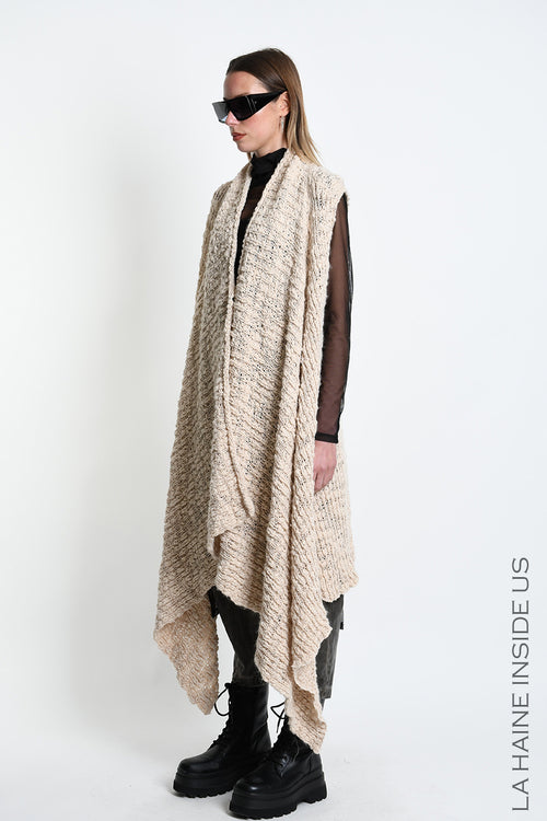 LH W5521 VEST Asymmetric Wool-Blend Fineness 5 Braided Boucle UNISEX D Ecru