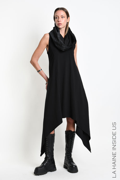 LH W5452 DRESS Asymmetric Punto Milano Stretch Black