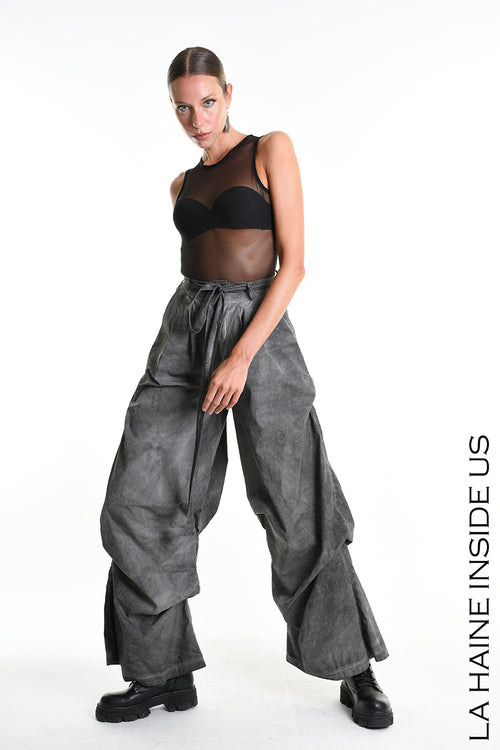 LH W5380 PANTALONE Palazzo Dyed Cotton in Gabardine Grey