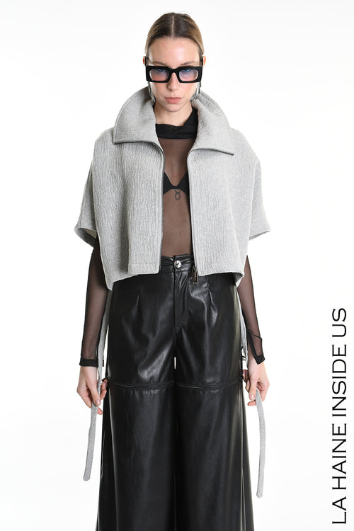 LH W5147 CAPE Asymmetric Cloth Embossed Wool Grey