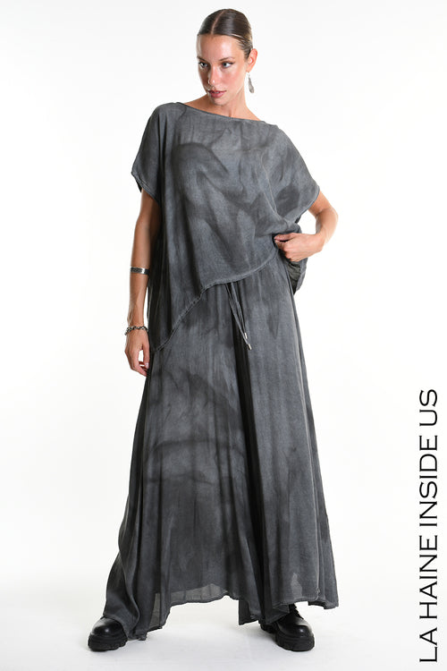 LH W5311 T-SHIRT Over Asymmetric Viscose Dyed Cold Grey