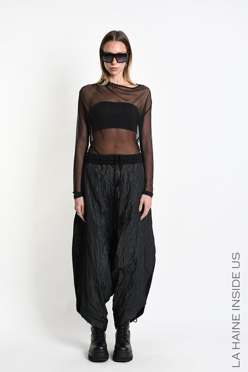 LH W5488 TROUSER Over Baggie Crumpled Nylon UNISEX D Black