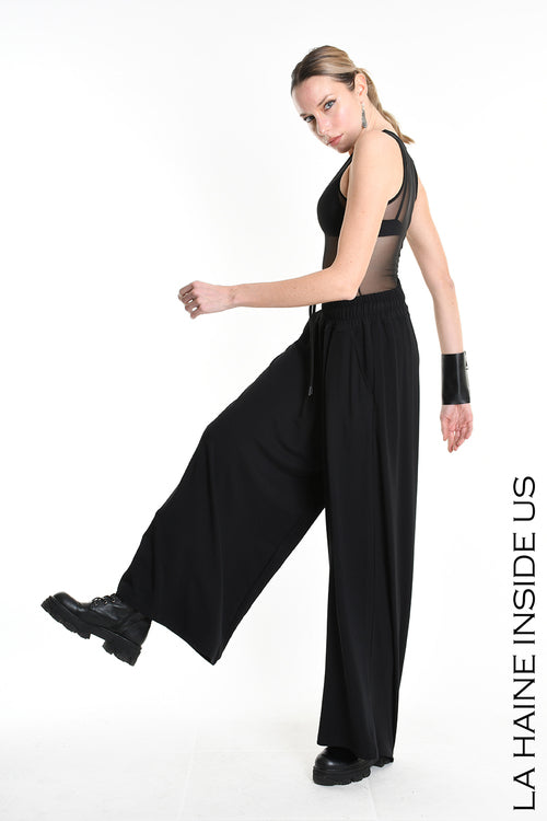 LH 4M W5250 PANTALONE Palazzo in Jersey Bamboo Nero