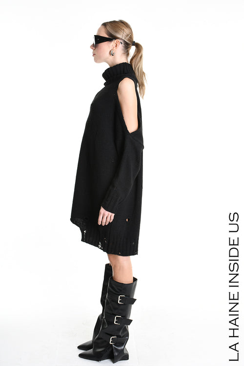 LH W5132 DRESS Over Knitted Thickness 5 Black