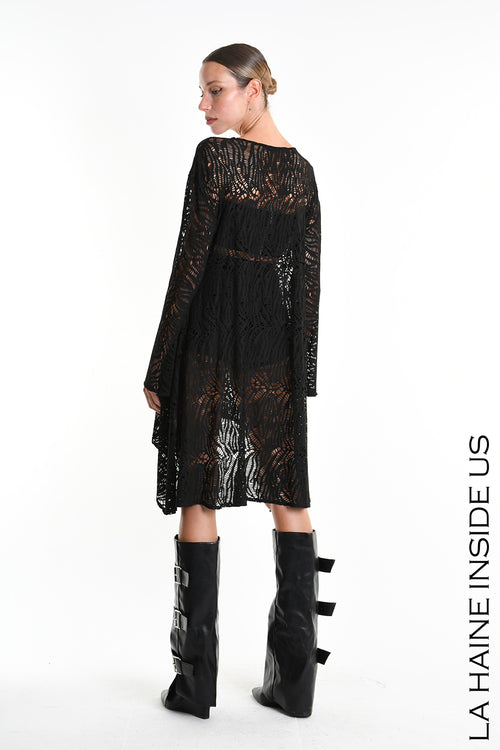 LH W5377 DRESS Asymmetric Viscose Stretch Perforated Black