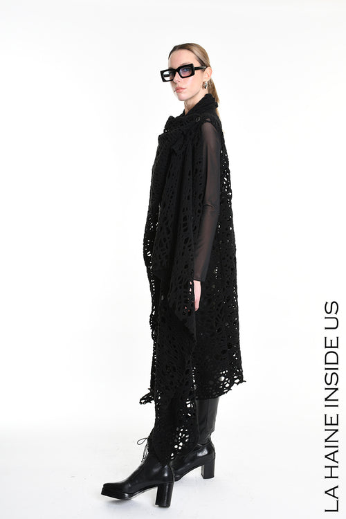 LH  W5200 GILET Over Asymmetric Blend Wool Perforated UNISEX D Black