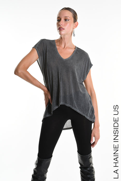 LH W5325 T-SHIRT Over Asymmetric Modal Silk Dyed Cold Grey