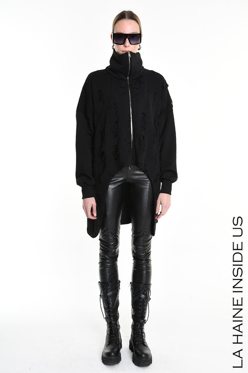 LH W5202 SWEATSHIRT Over Asymmetric Knitted Blend Wool Black